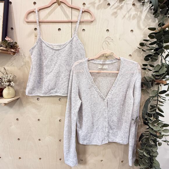 ABERCROMBIE & FITCH Merino Wool Blend Tank & Cardigan Set Size L Heather Grey - Picture 13 of 13
